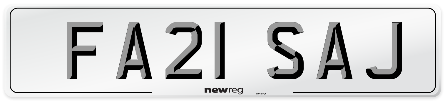 FA21 SAJ Number Plate from New Reg